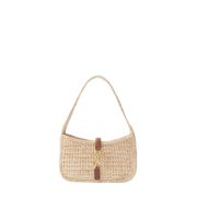 Le 5 à 7 leather-trimmed raffia shoulder bag