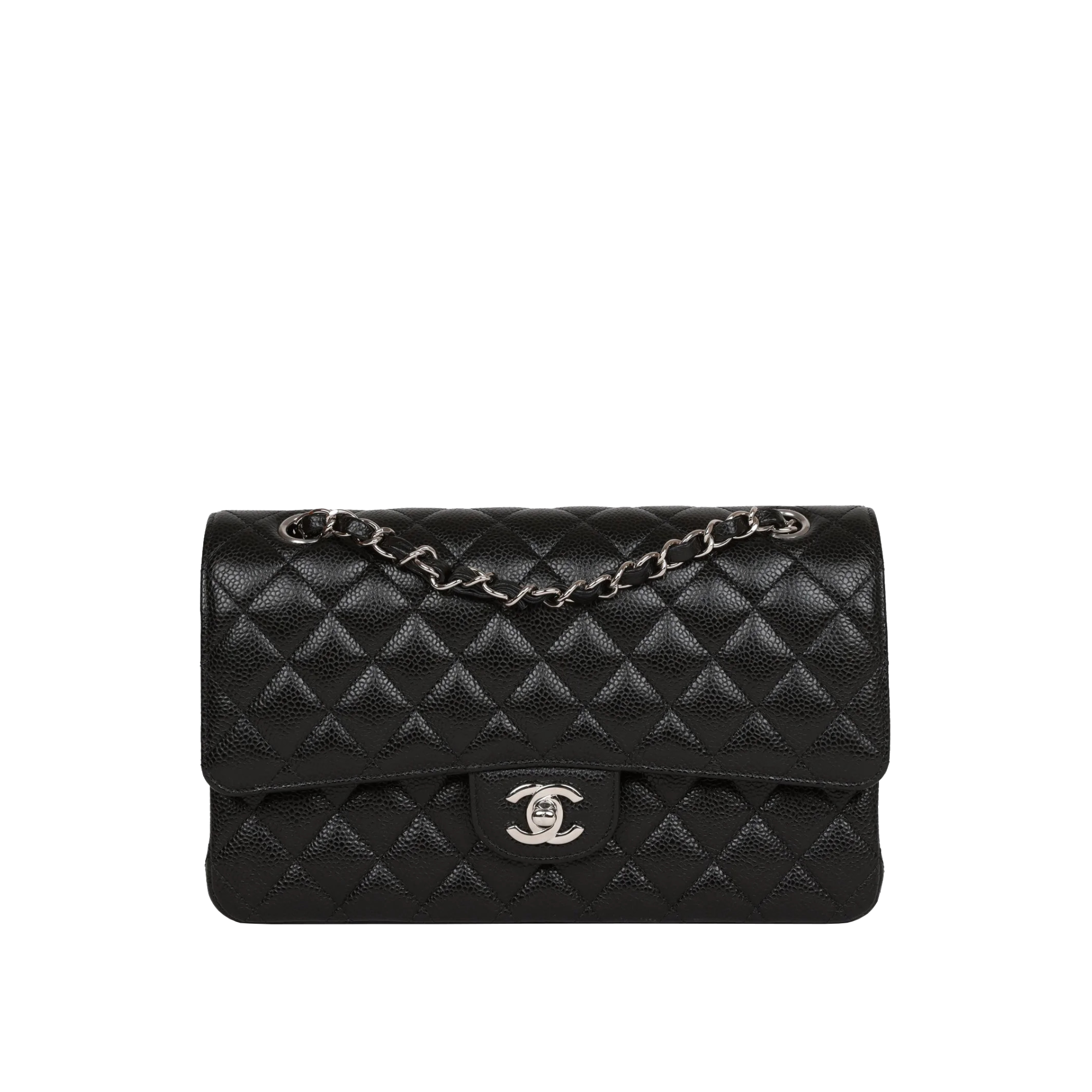 chanel-3-black-silver-1 Medium Classic Double Flap Bag Caviar Skin – תמונה 1